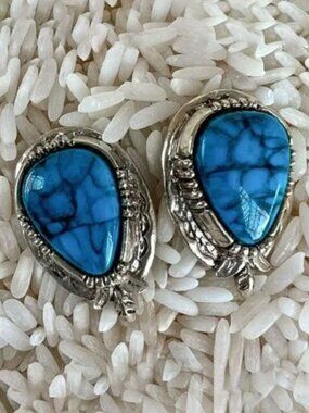 Vintage 60's 70's Signed Arthur Pepper ART Turquoise Teardrop Clip Earrings